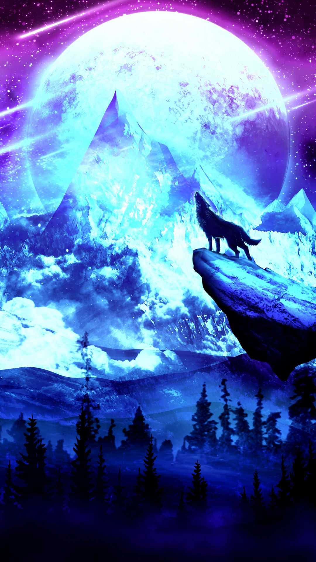 Cool Blue Wolf Howling Silhouette Background