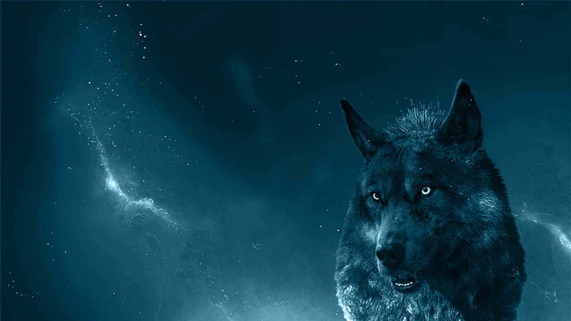 Cool Blue Wolf Night Sky Landscape Background