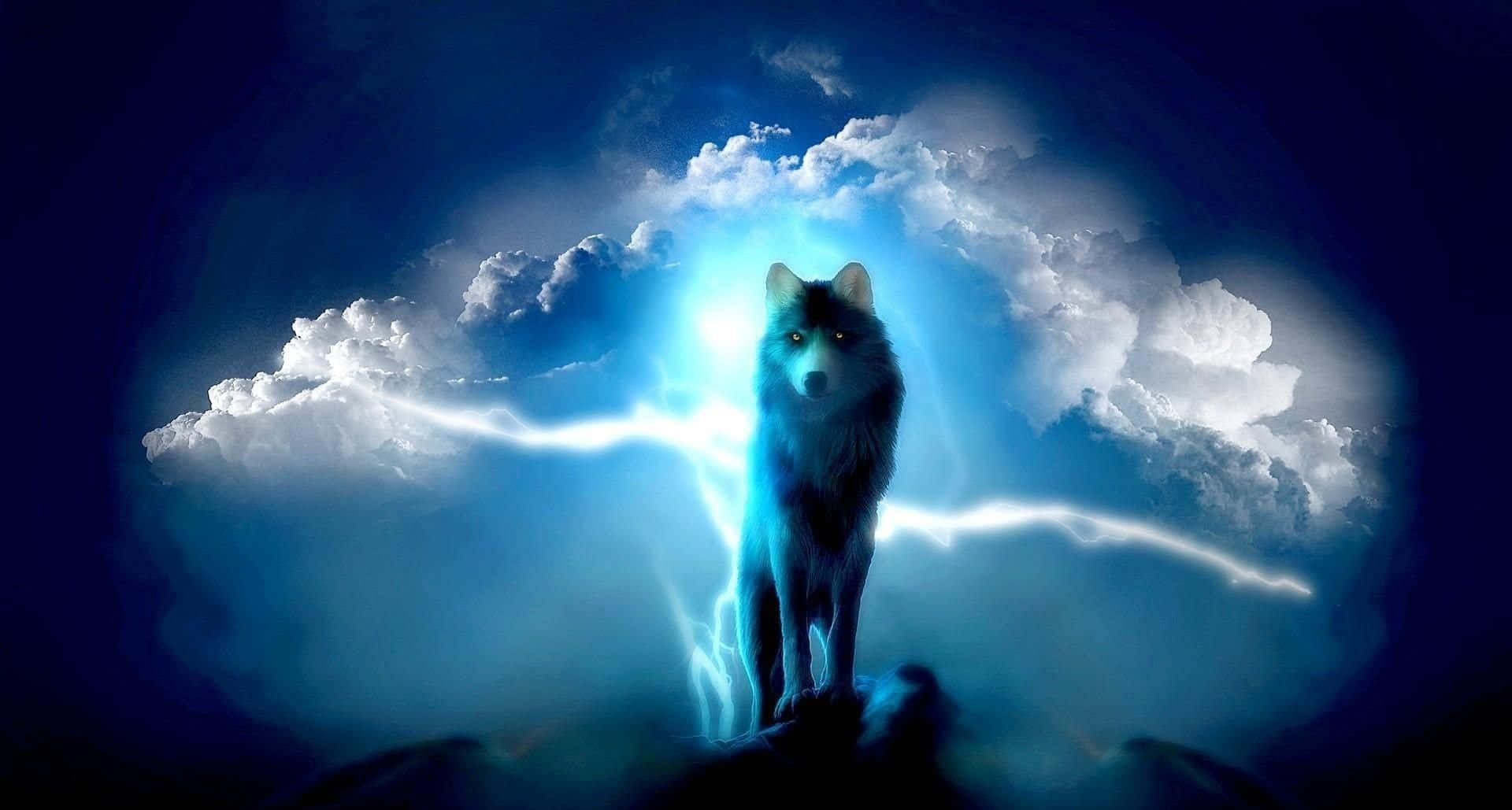 Cool Blue Wolf On Cliff Background