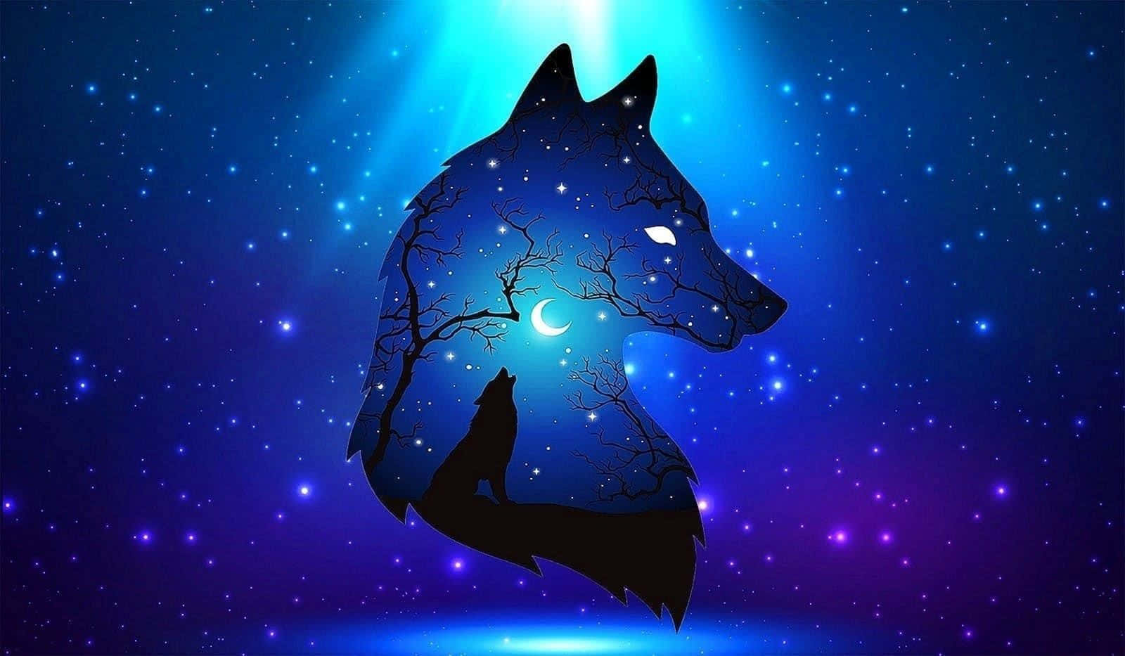 Cool Blue Wolf Silhouette Graphic Art Background