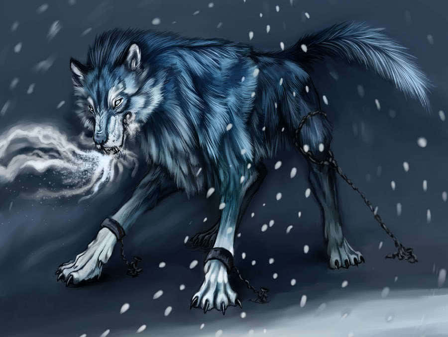 Cool Blue Wolf With Chain Background