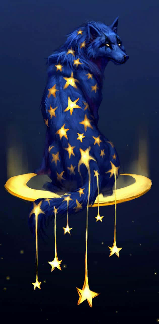 Cool Blue Wolf With Star Background