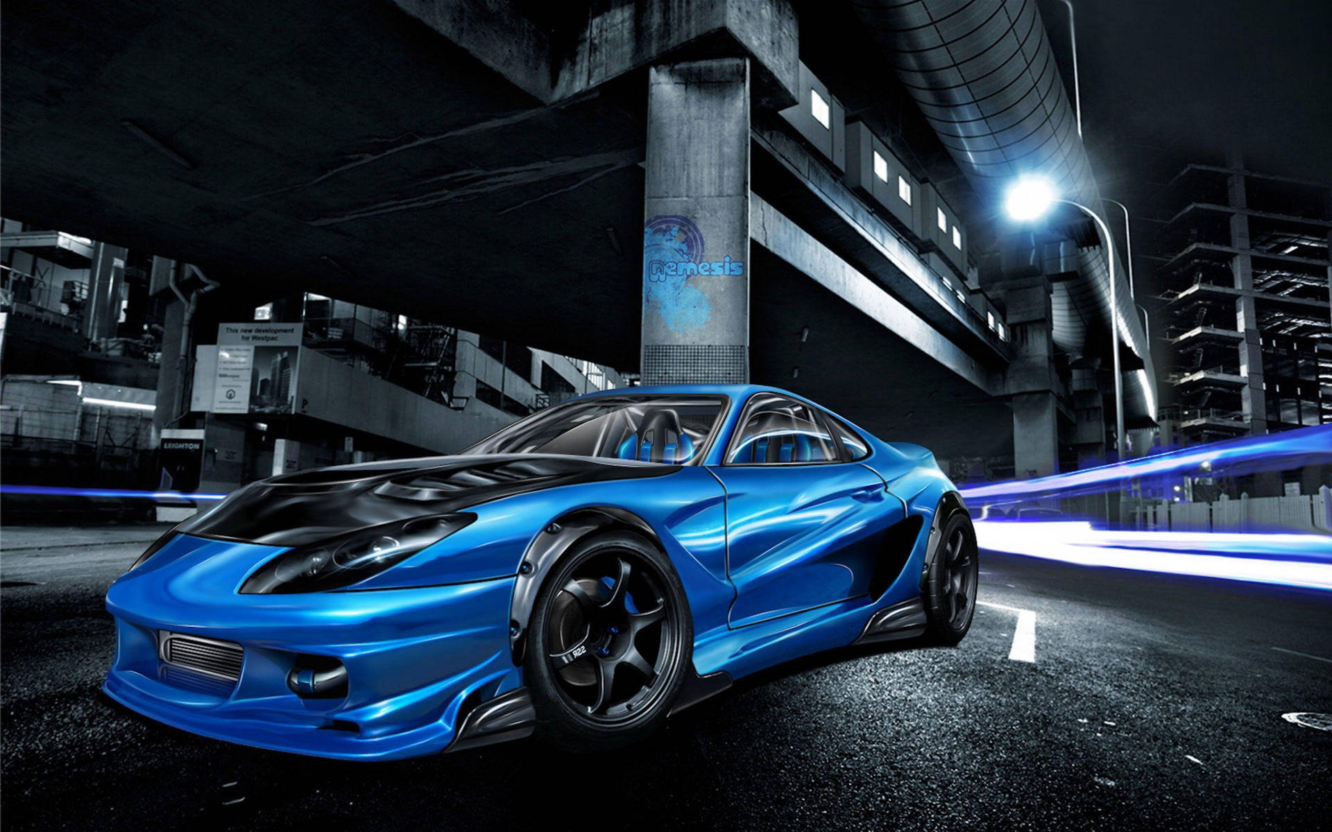 Cool Bright Blue 3d Car Background