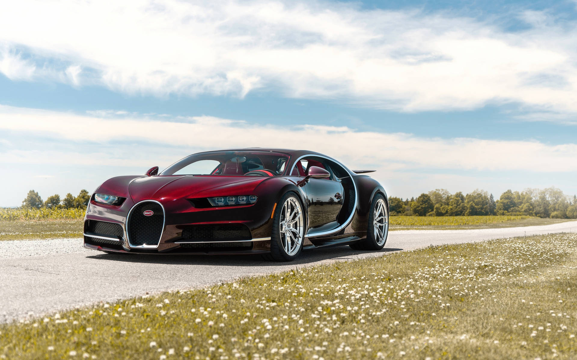 Cool Bugatti Chiron Sport Maroon Background