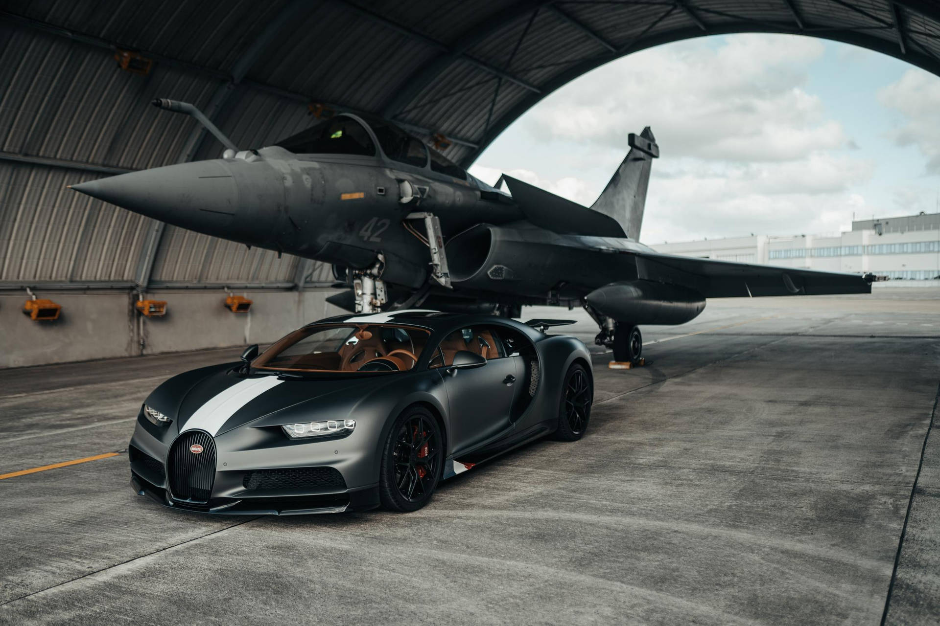 Cool Bugatti Chiron With Aircraft Background