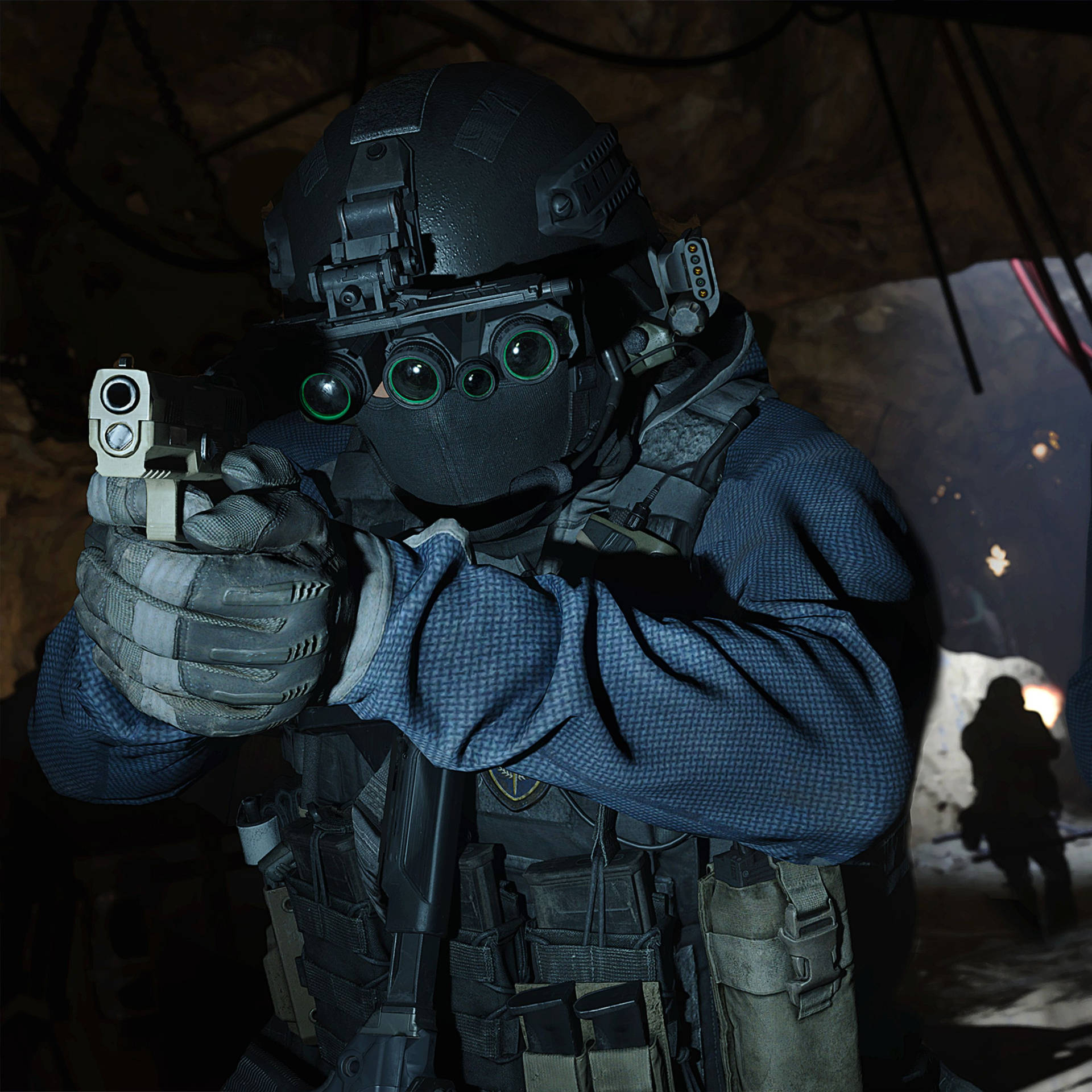 Cool Call Of Duty Modern Warfare Iphone Soldier Through Cave Background