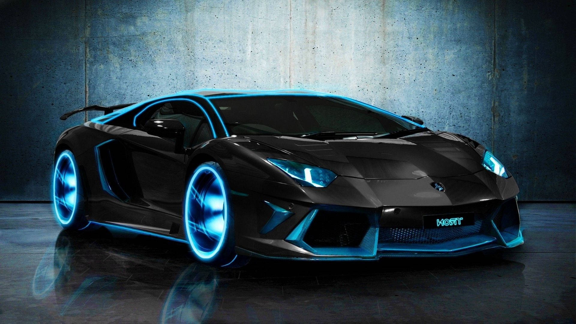 Cool Cars: Black Lamborghini With Blue Accents Background