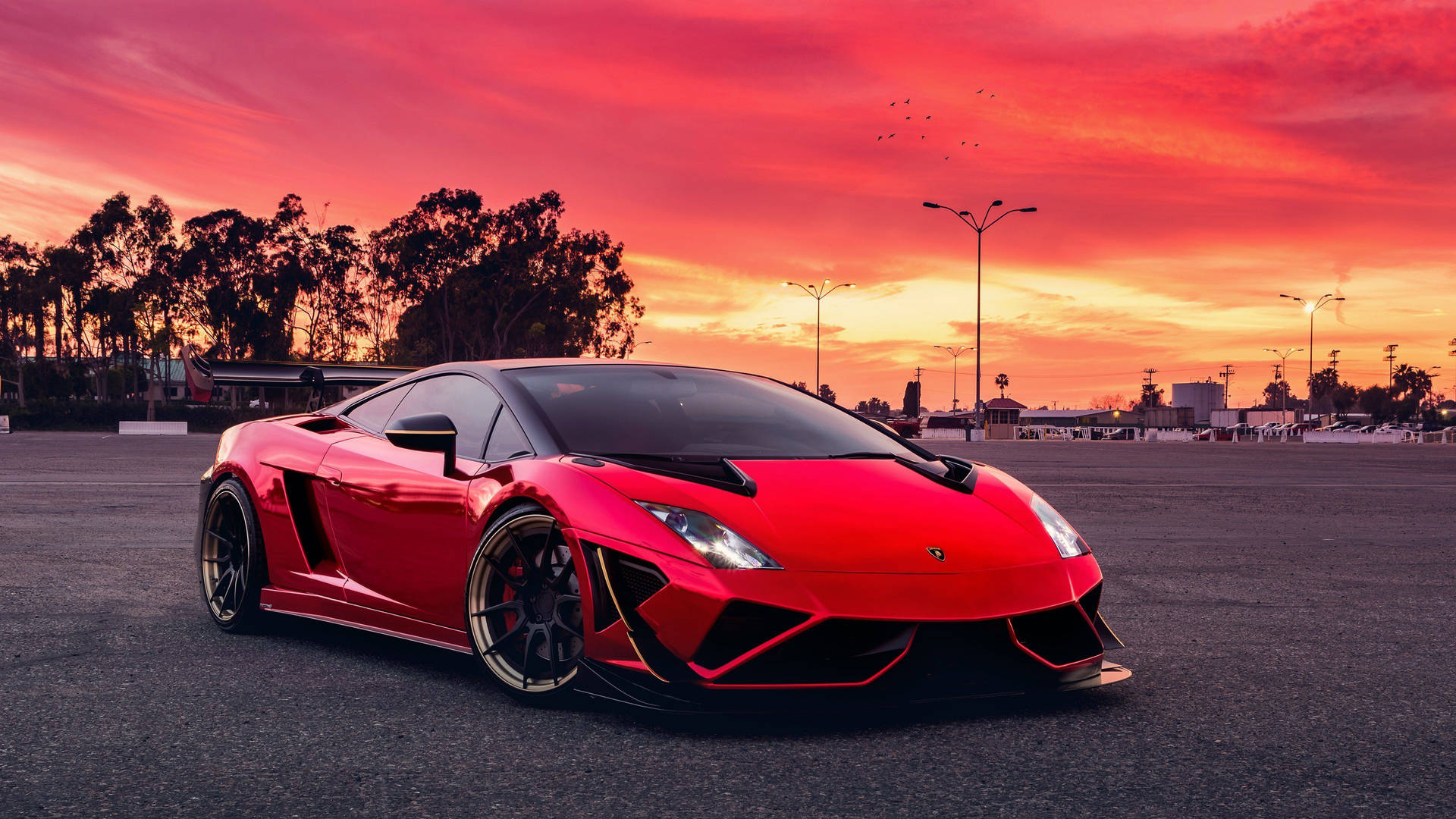 Cool Cars: Sunset Red Modern Lamborghini Background