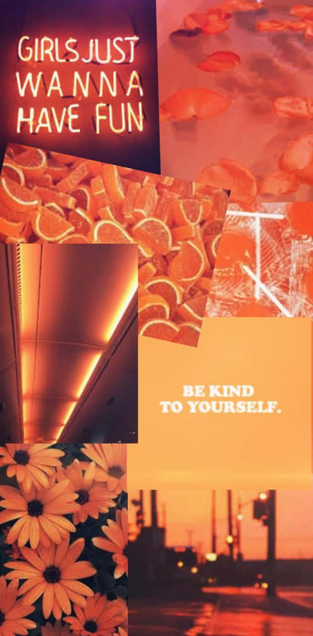 Cool Collage Neon Orange Aesthetic Phone Background