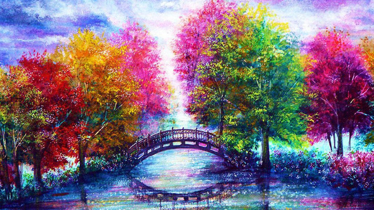 Cool Colorful Painting Of Forest Background
