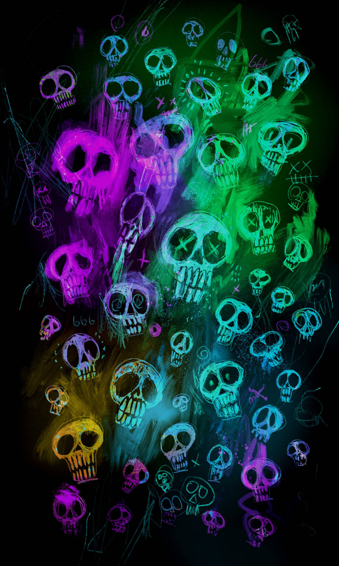 Cool Colorful Skull Drawing Background
