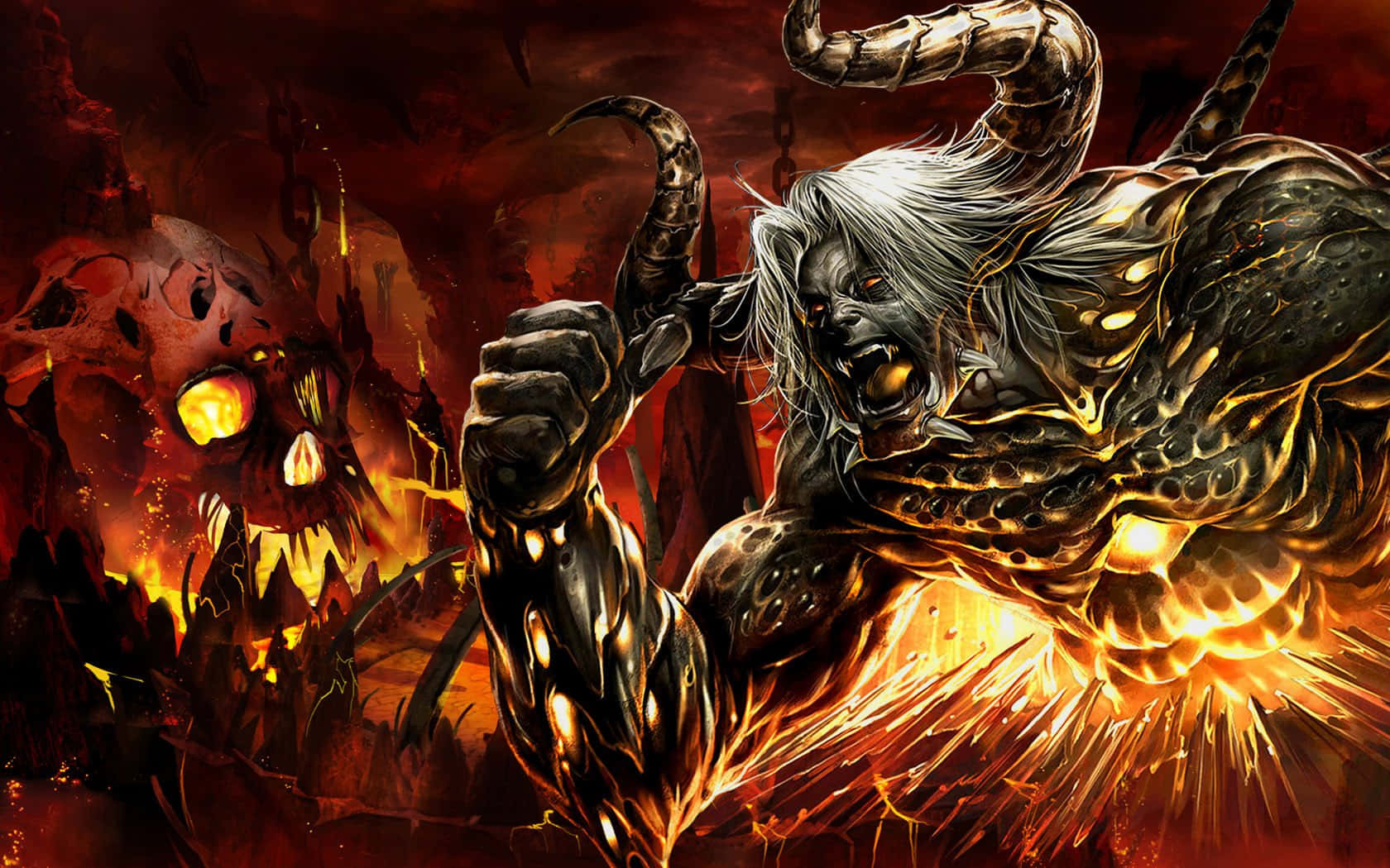 Cool Demon Emerging From Flames Background