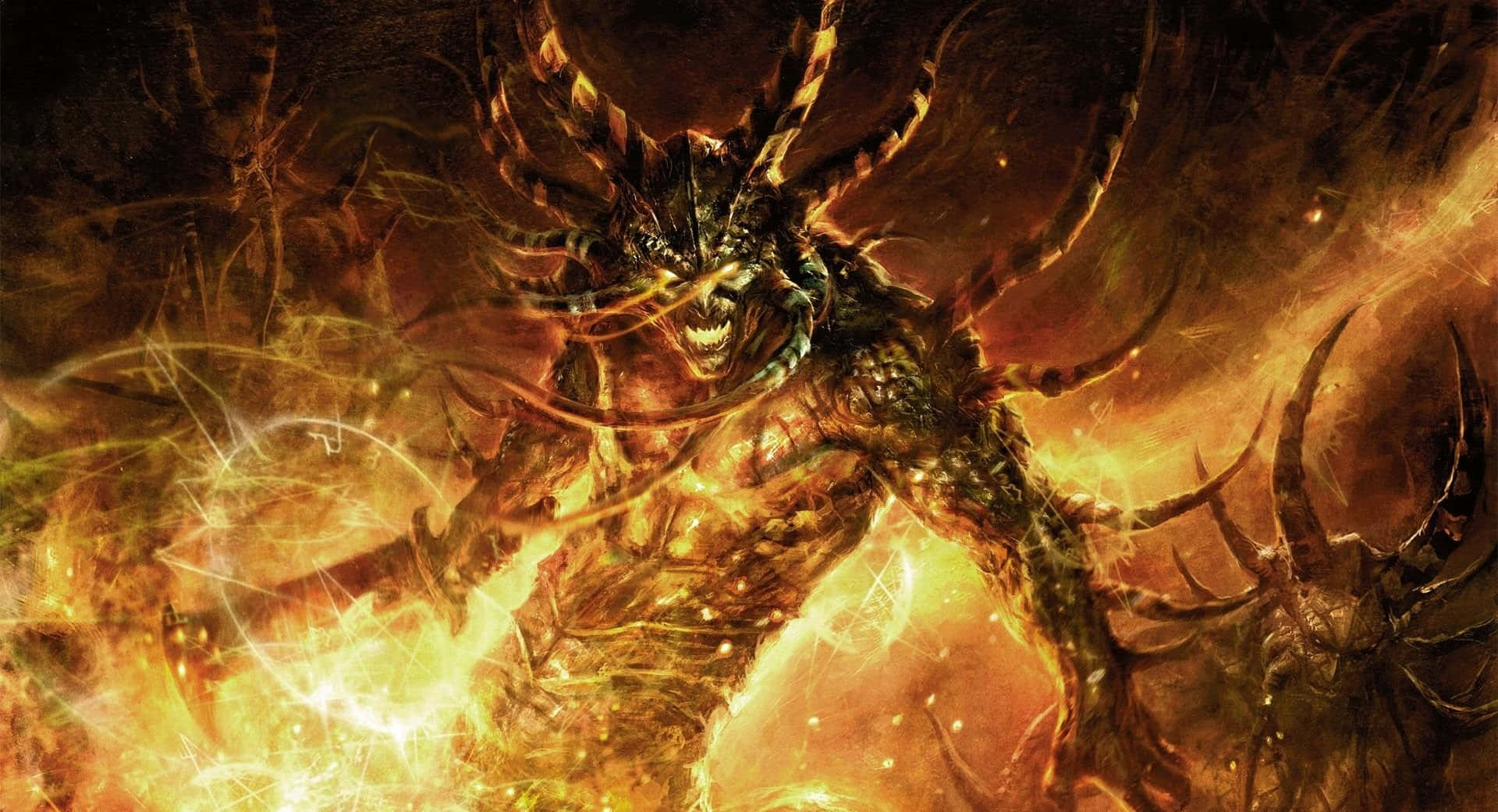 Cool Demon With Intense Gaze And Flames Background