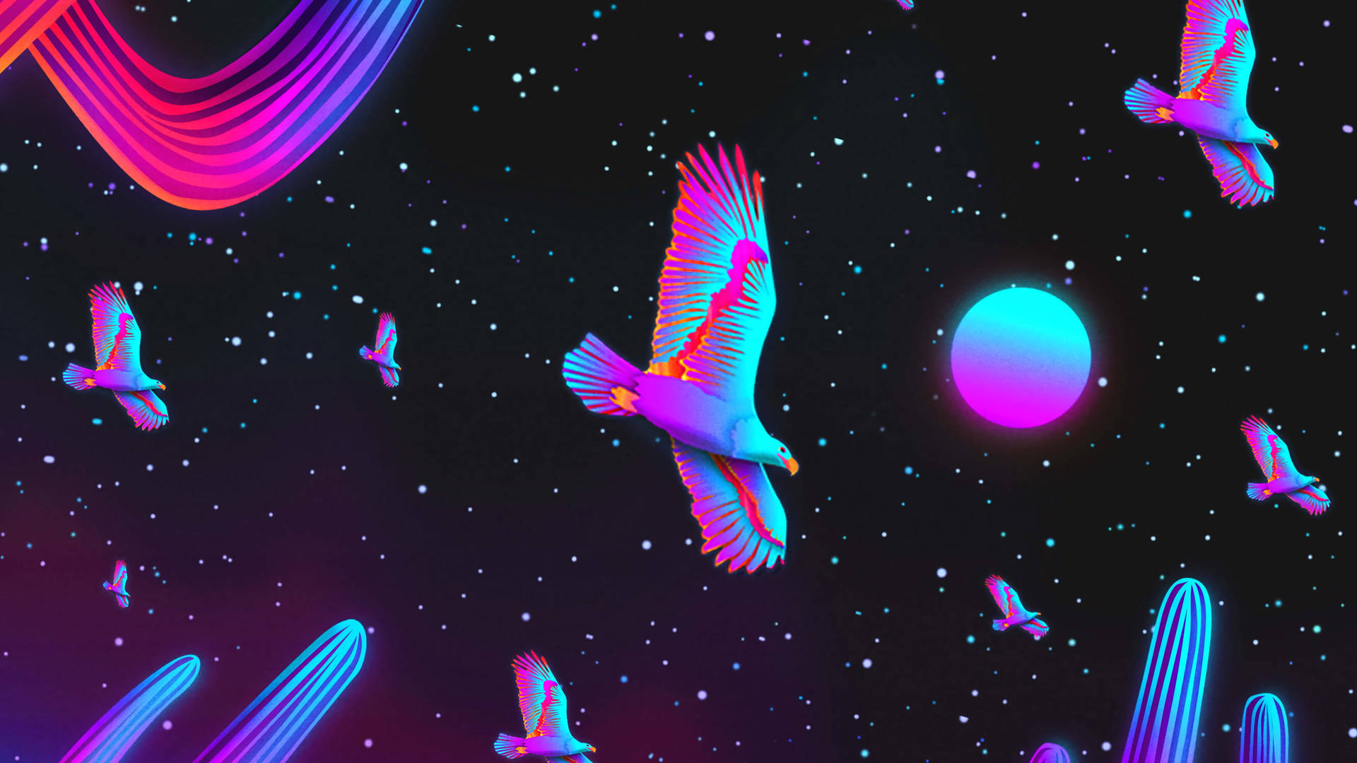 Cool Digital Birds Drawing Background