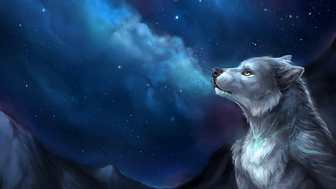 Cool Digital Painting Galaxy Wolf Background