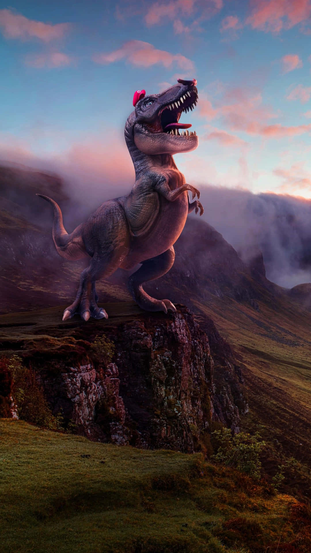 Cool Dinosaur In Hilly Mountain Background