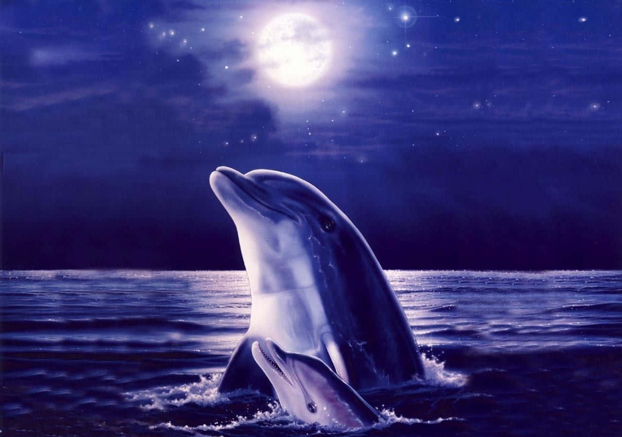 Cool Dolphins Full Moon Background