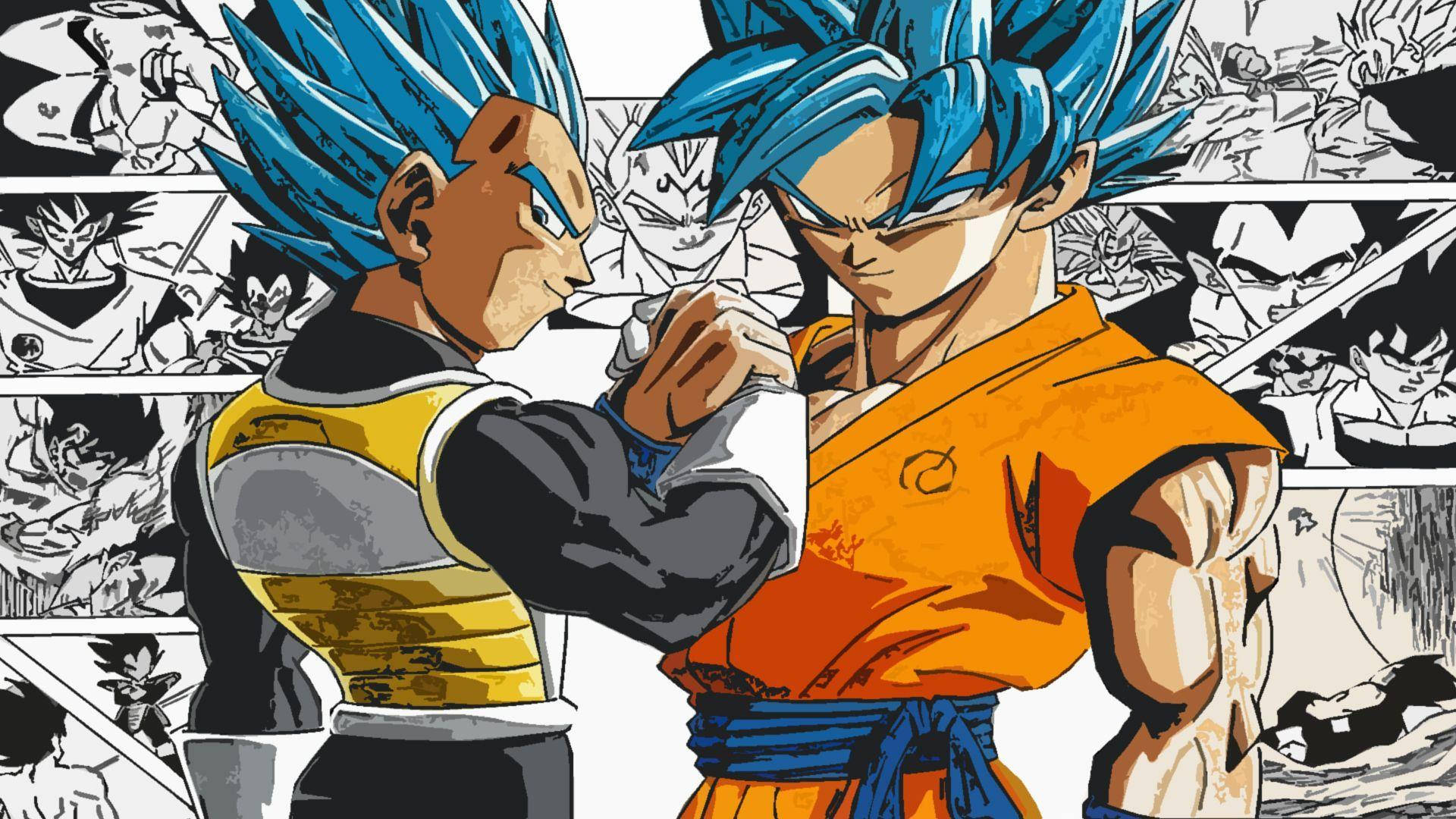 Cool Dragon Ball Z Vegeta Goku Blue Hair Background