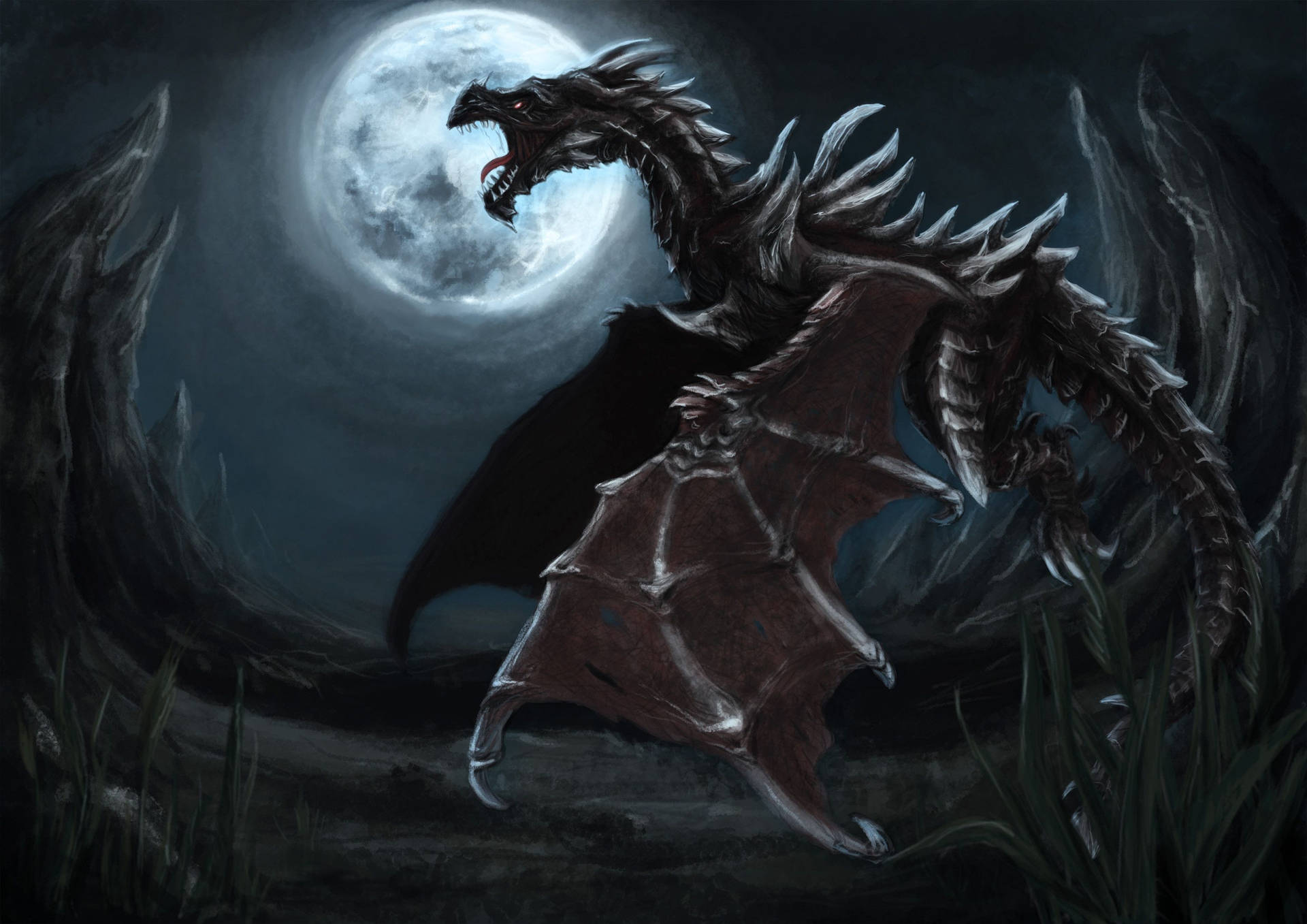 Cool Dragon Dark Moon Background