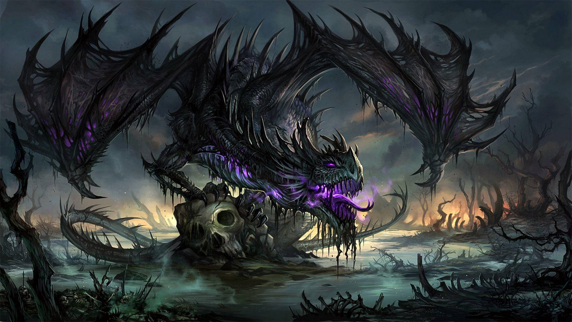 Cool Dragon In Dark Forest Background