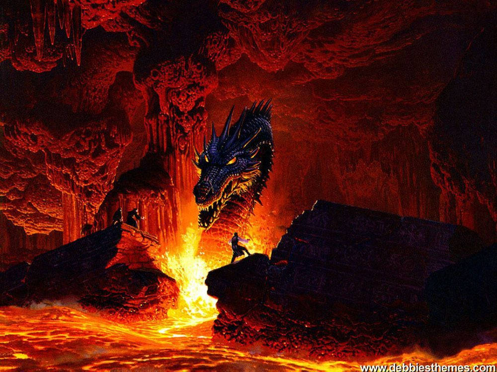 Cool Dragon In Fiery Cave Background