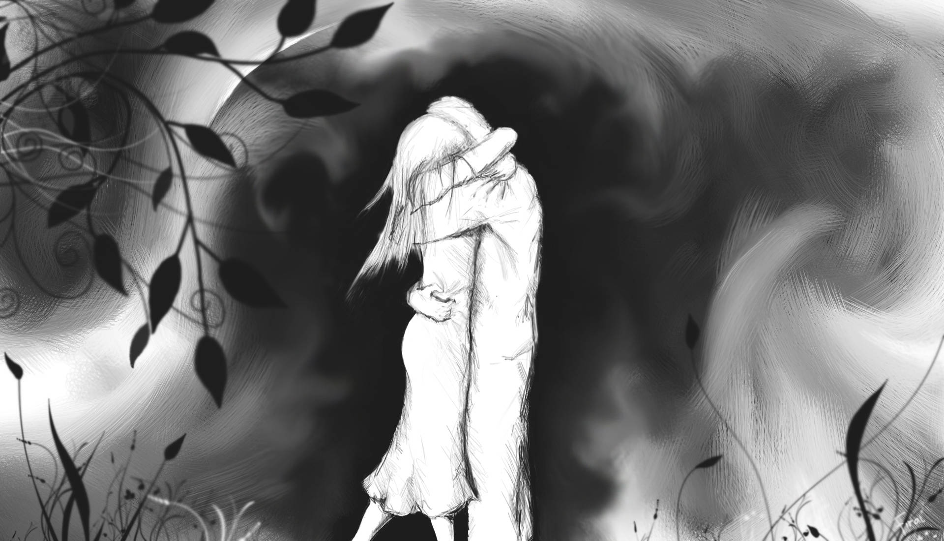 Cool Drawing Couple Embracing Background