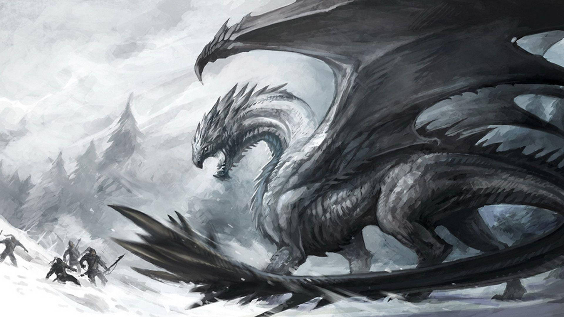 Cool Drawing Snow Dragon Background