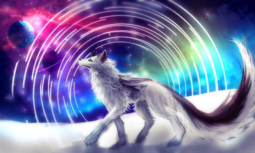 Cool Dreamy Galaxy Spiral Over Wolf Background