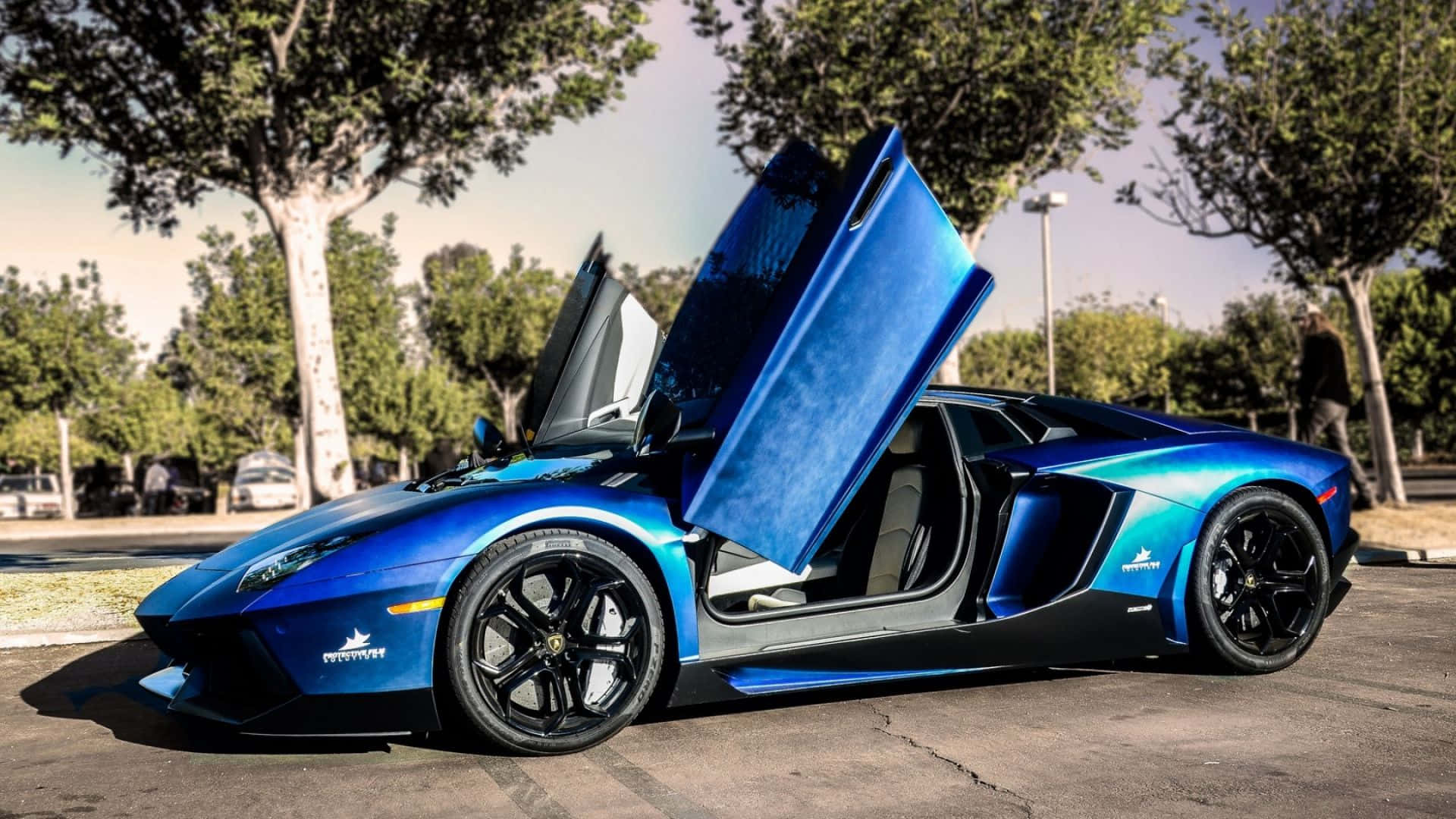 Cool Exterior Blue Lamborghini Aventador Background