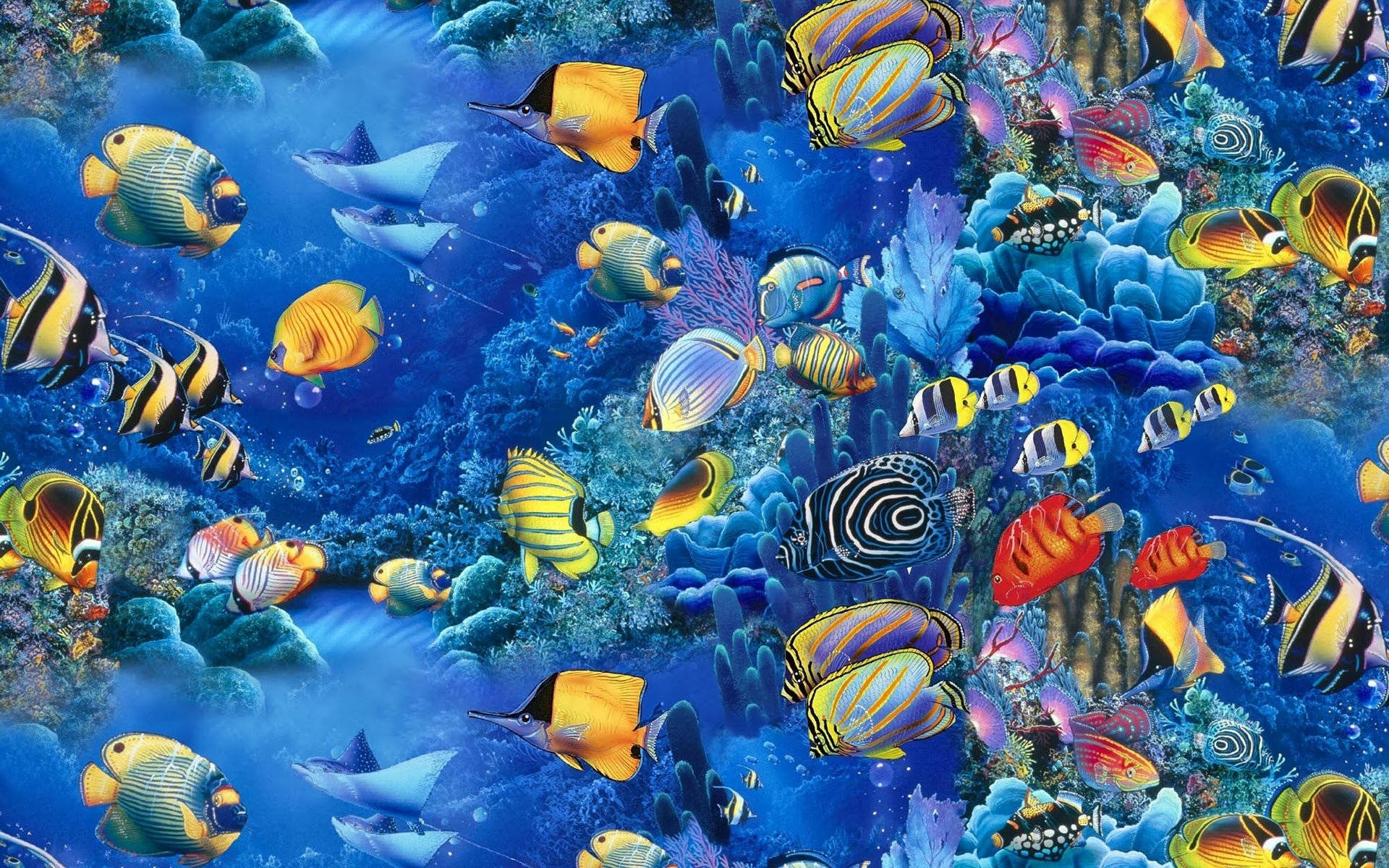 Cool Fishes In Blue Coral Reef Background