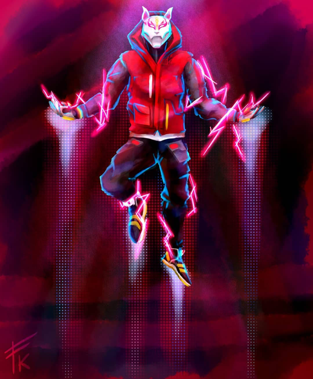 Cool Fortnite Skin Drift Jumping In Red Outfit Background
