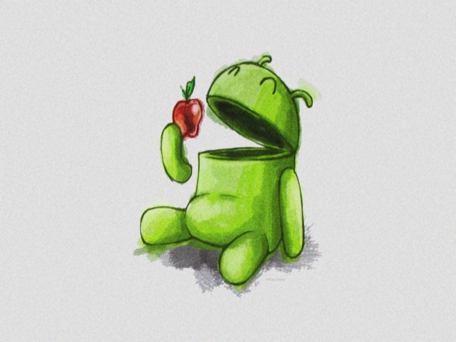 Cool Funny Android Eating Apple Background