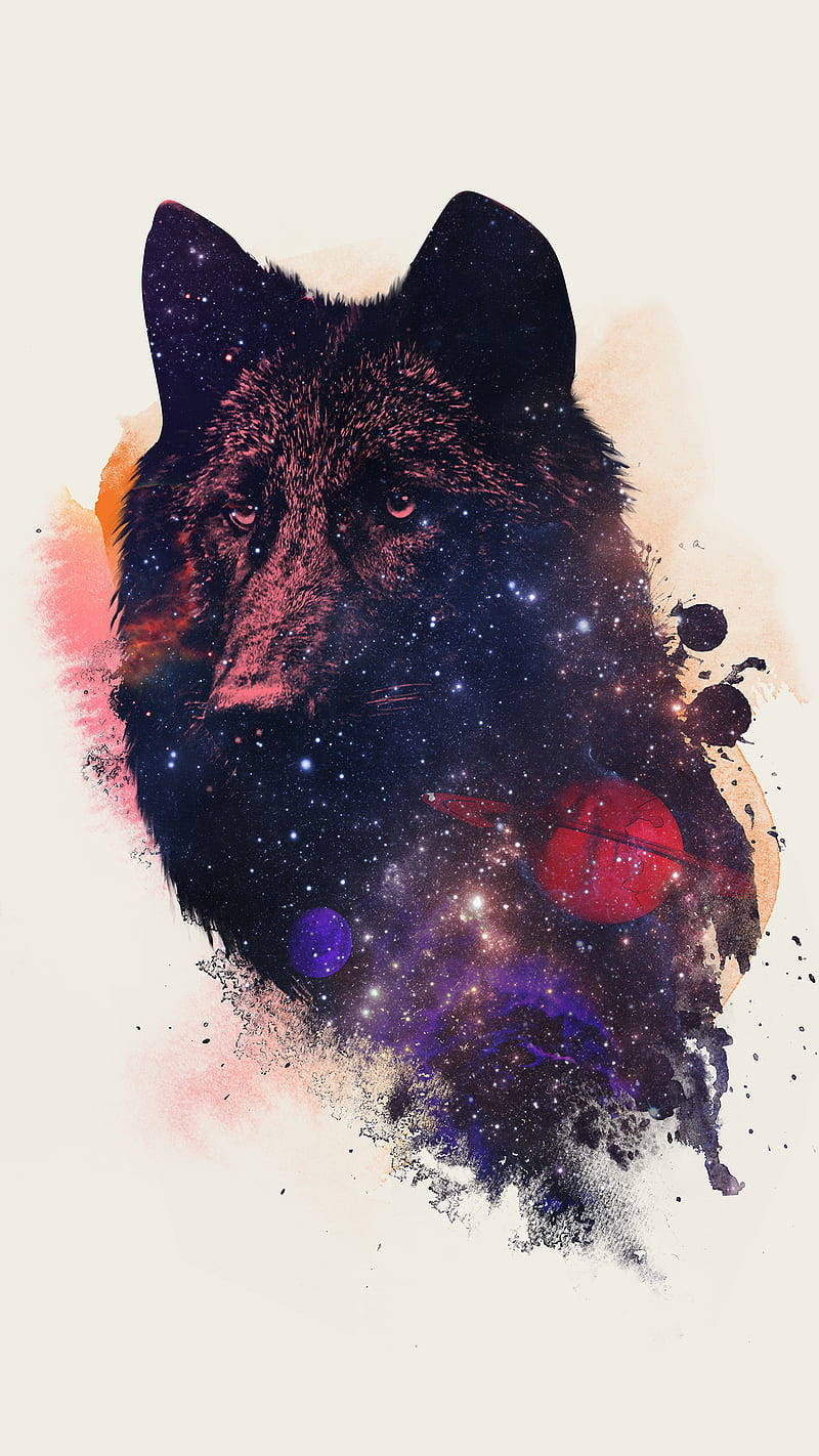 Cool Galaxy Heavenly Bodies On Wolf Background