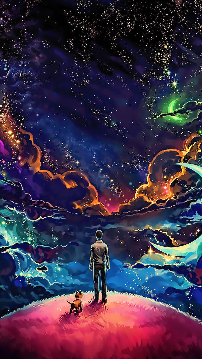 Cool Galaxy Man And Dog Background