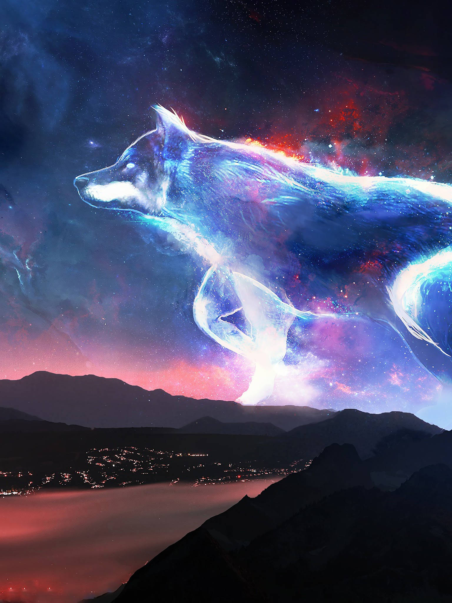 Cool Galaxy With Large Wolf Spirit Background