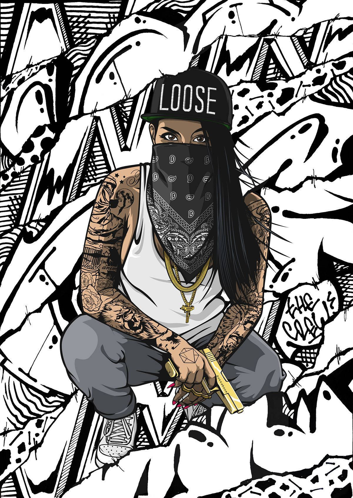 Cool Gangsta Cartoon Woman Background