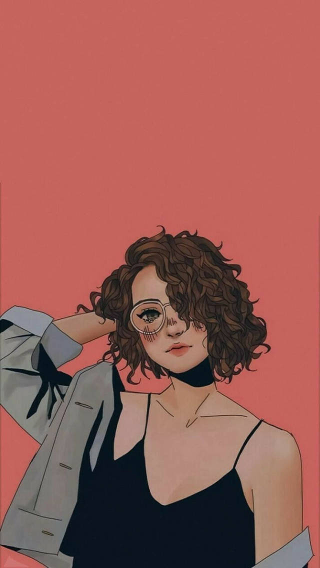 Cool Girl Cartoon Curly Short Hair Background