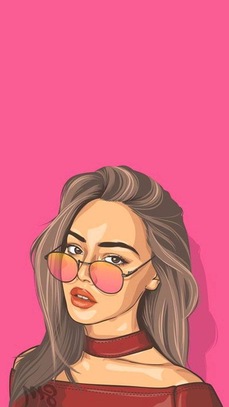Cool Girl Cartoon In Pink Background