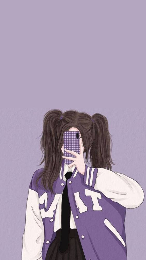 Cool Girl Cartoon In Violet Background