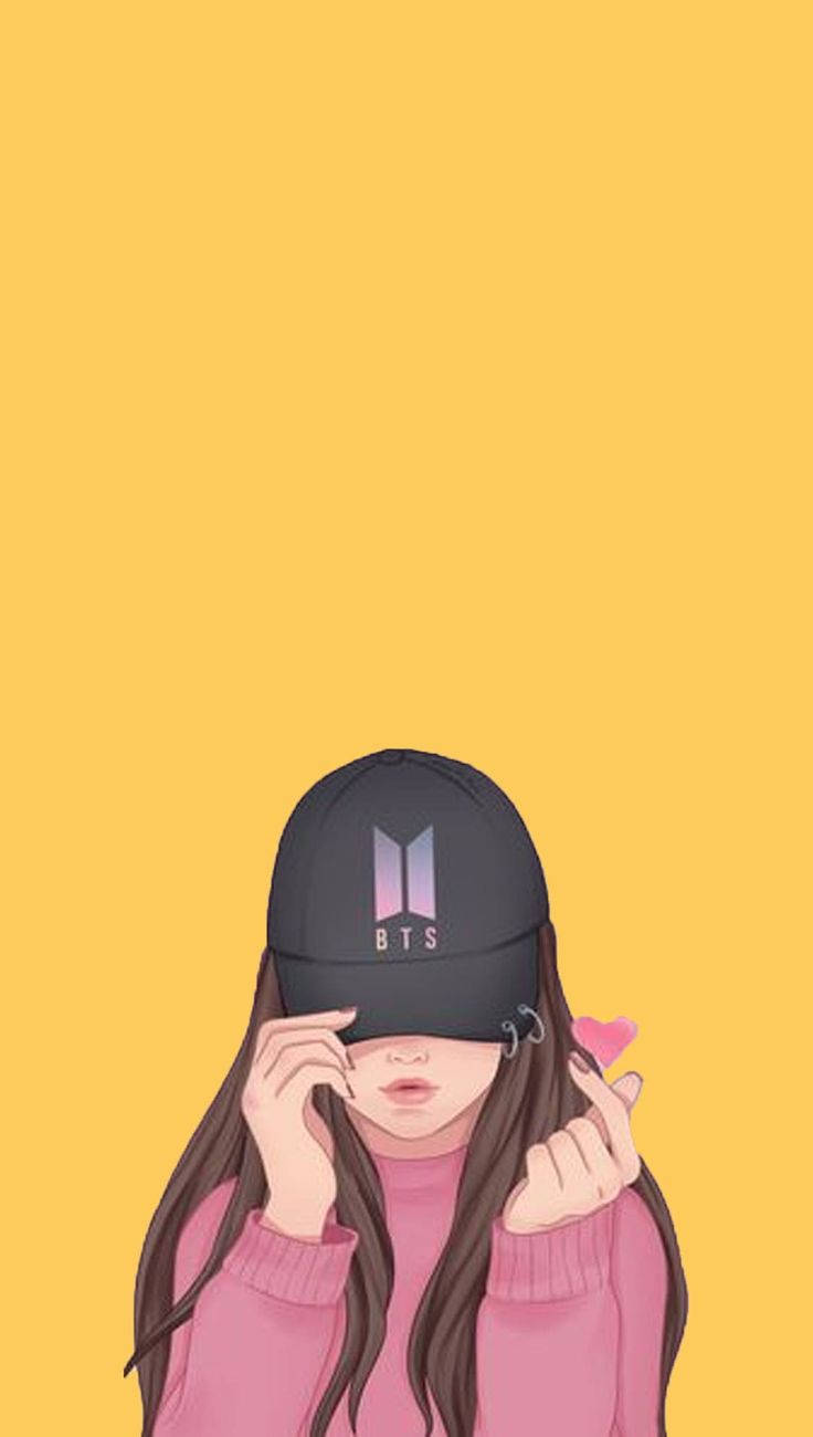 Cool Girl Cartoon With Bts Cap Background