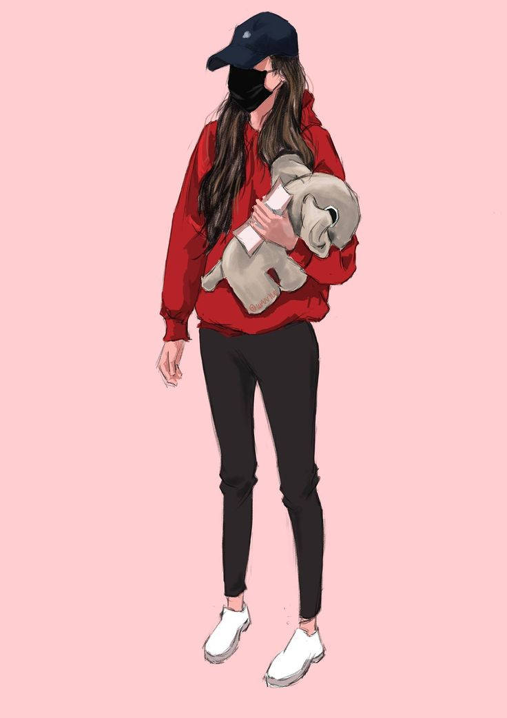 Cool Girl Cartoon With Stuff Toy Background
