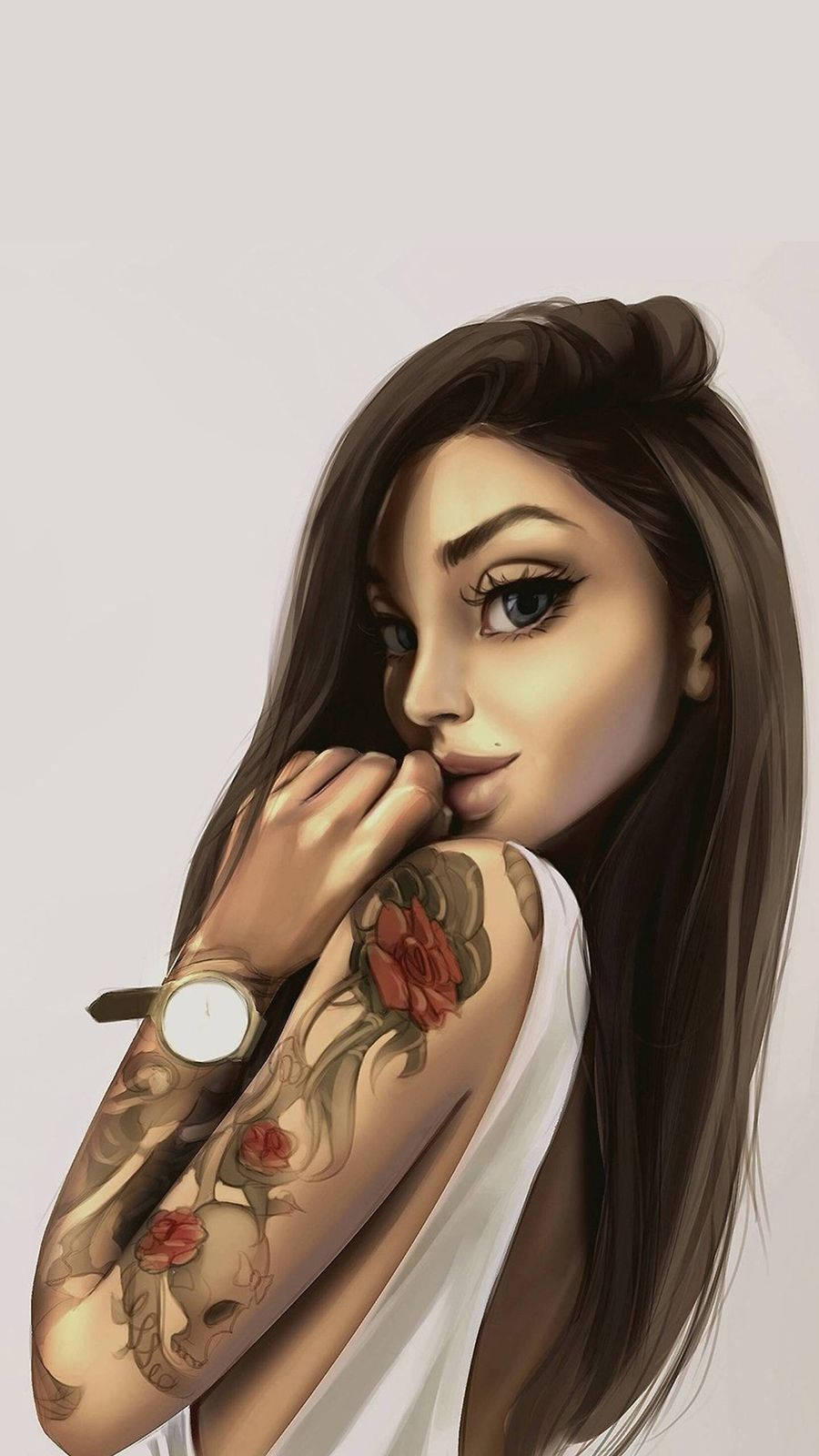 Cool Girl Cartoon With Tattoos Background