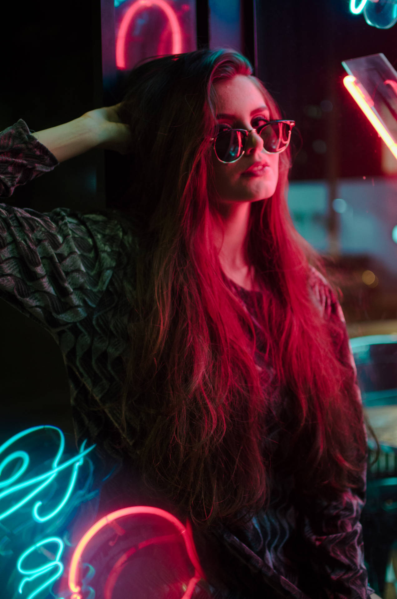 Cool Girl In Neon Room Background