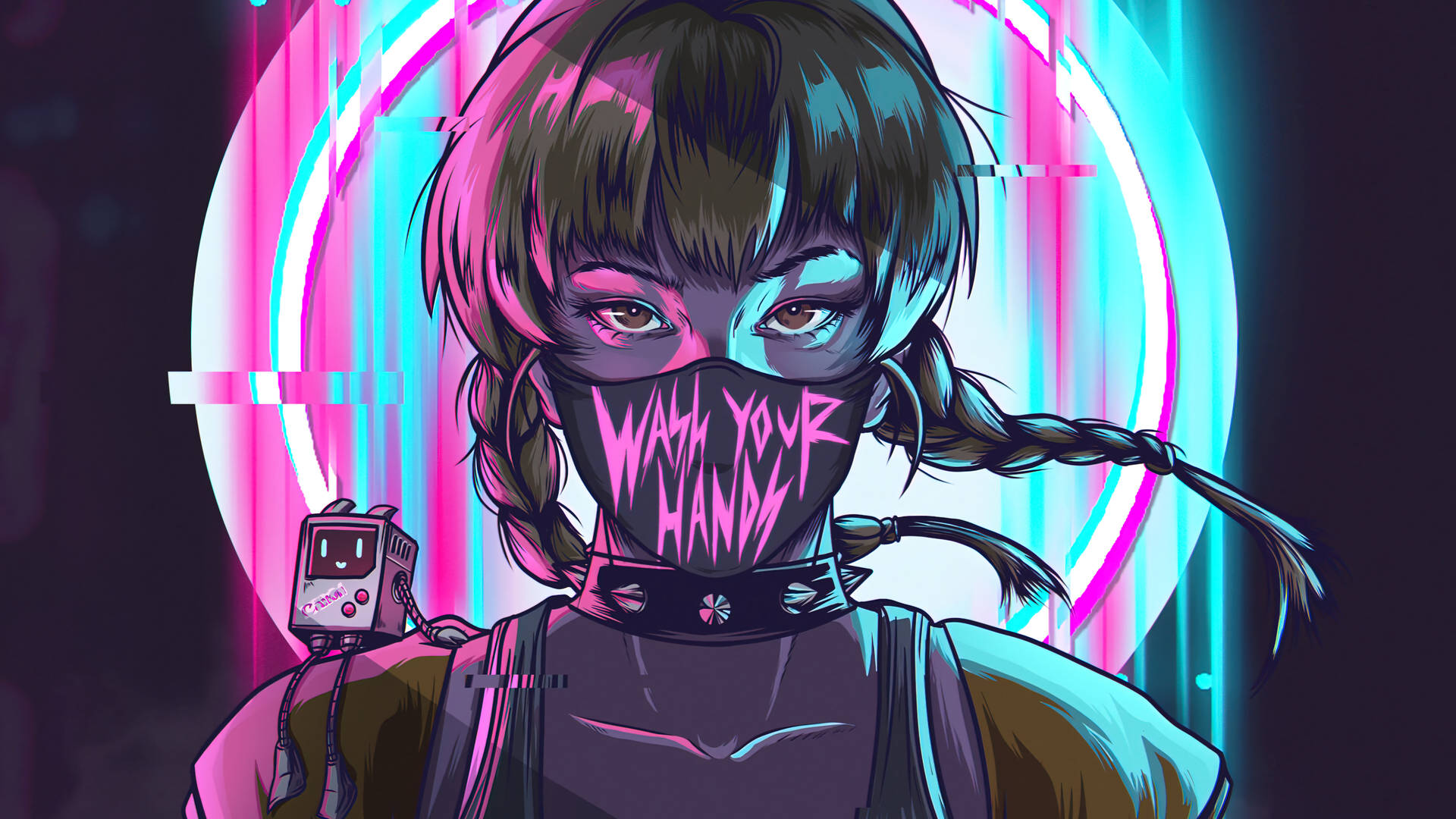 Cool Girl Neon Mask Background
