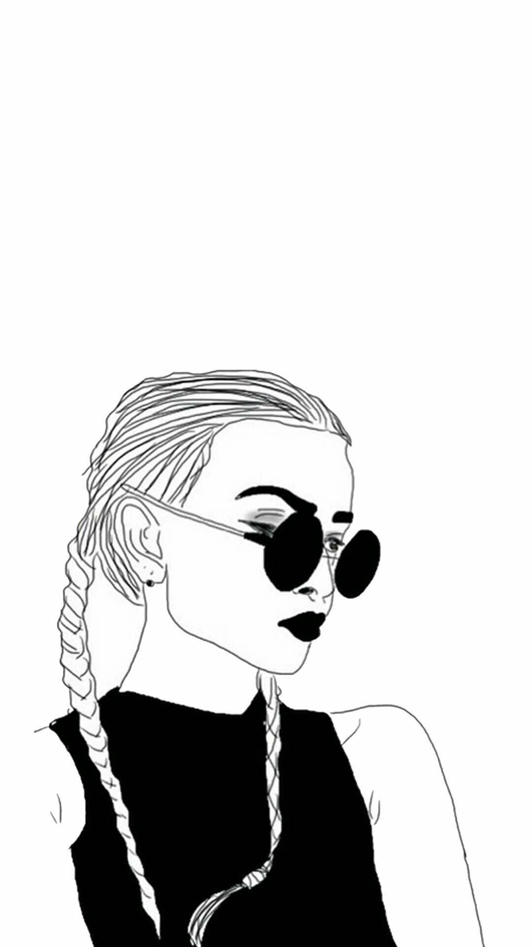 Cool Girl Pigtails Drawing Background