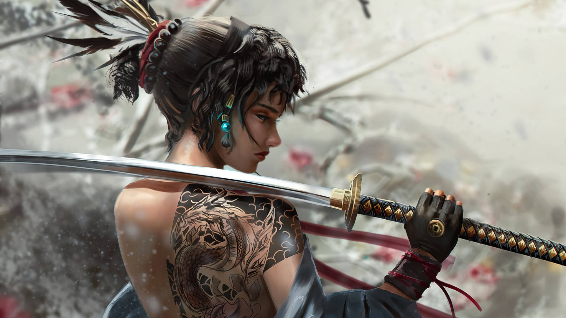 Cool Girl Samurai Girl Background