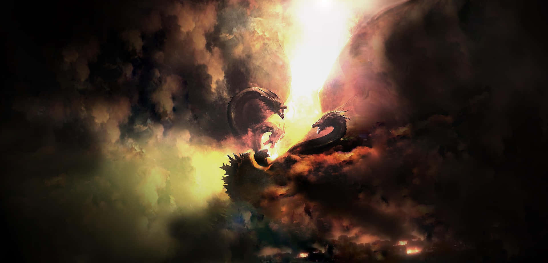 Cool Godzilla Battle In Sky Background