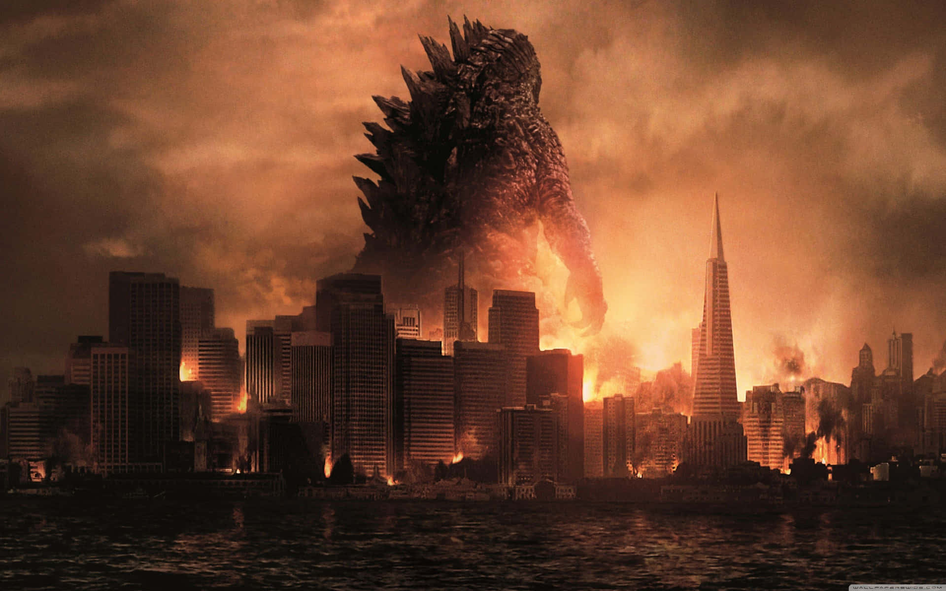 Cool Godzilla Destroyed City Background