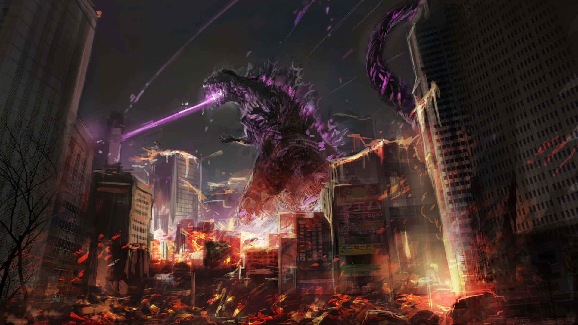 Cool Godzilla Destroyed City Background