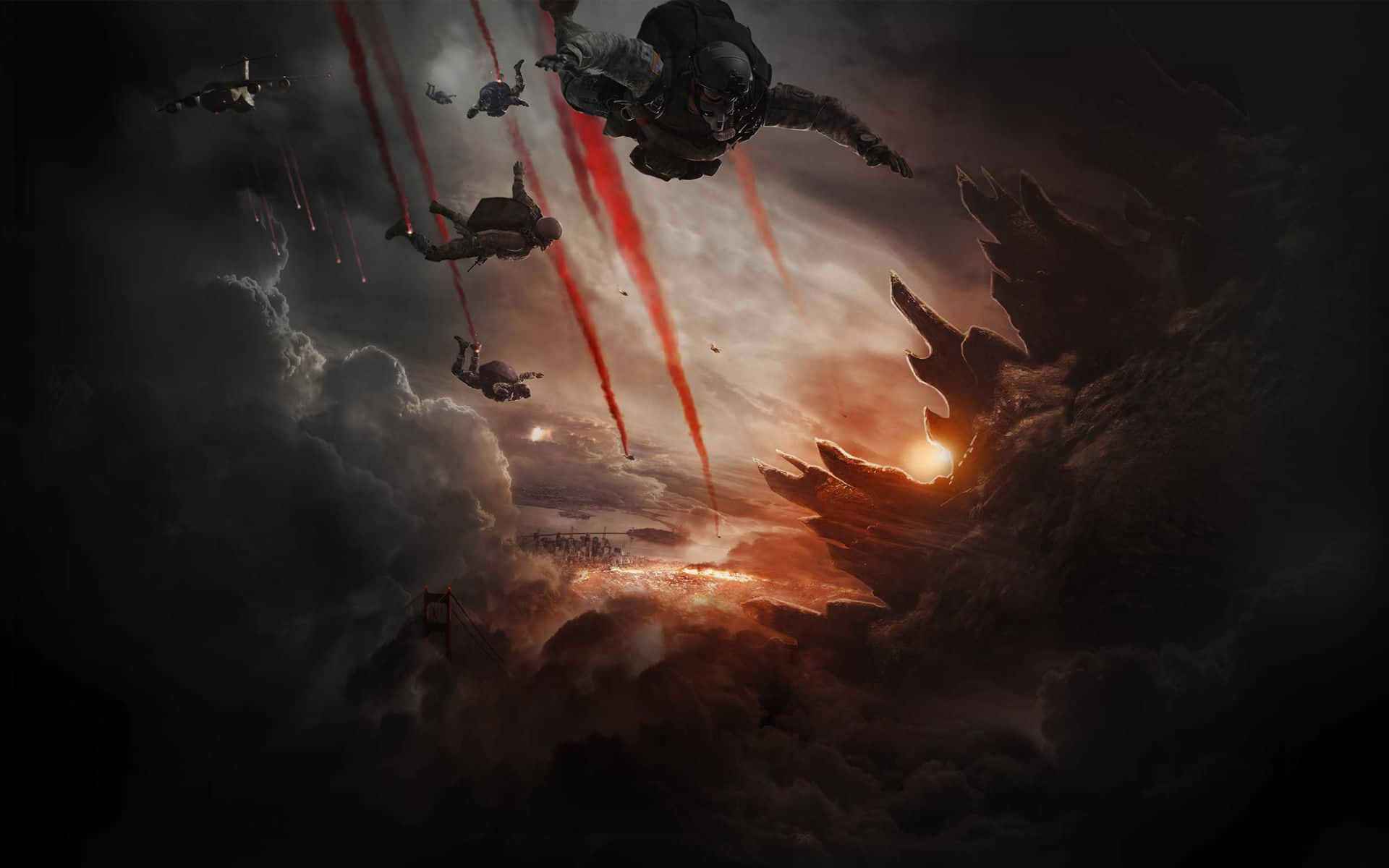 Cool Godzilla Enemy Parachute Background